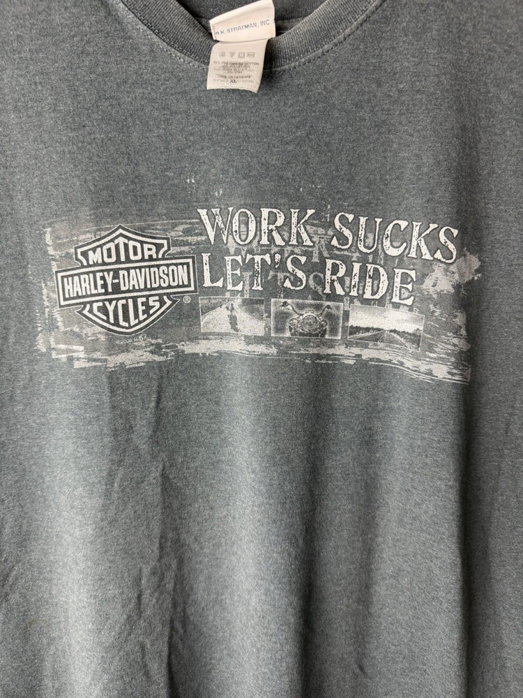 Harley Davidson Mens XL Gray Sleeveless T Shirt Work Sucks Lets Ride Biker Tee