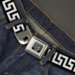 Seatbelt Belt – Greek Key Black/White – 1.0″ Wide – 20-36 Inches in Length