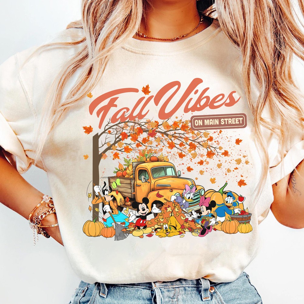 Retro Mickey and Friends Fall Vibes on Main Street Unisex Adult Kid Tee 800576