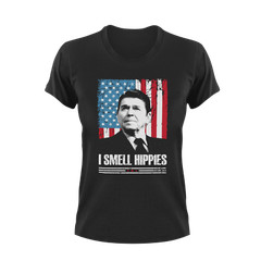 Mens I Smell Hippies T-Shirt Ronald Reagan USA President Funny Political T shirt
