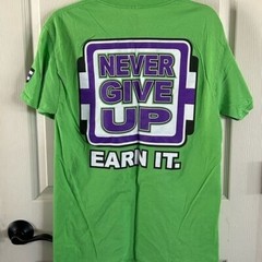 WWE Wrestling Authentic Respect Lime Green Never Give Up Graphic T-Shirt Sz Med