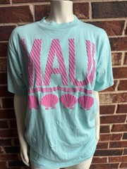 VTG MAUI T Shirt Single Stitch Hawaii Seashells Raised Graphic Sz L 100% Cotton