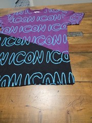 AHD Icon Shirt Mens Colorblock Purple Black Neon Slanted Asymmetrical Print Tee