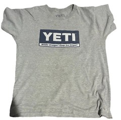 YETI Men’s Gray Cotton Knit Crew Neck Short Sleeve Logo Graphic Tee Size M
