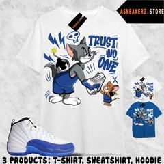 Shirt To Match AJ 12 Blueberry Sneaker Matching Trust No One Cat Mouse 2 Tee