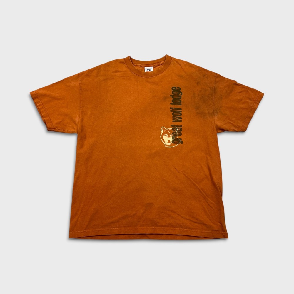 Vintage Great Wolf Lodge T Shirt Mens XL Orange Faded Y2K Animal Graphic Tee
