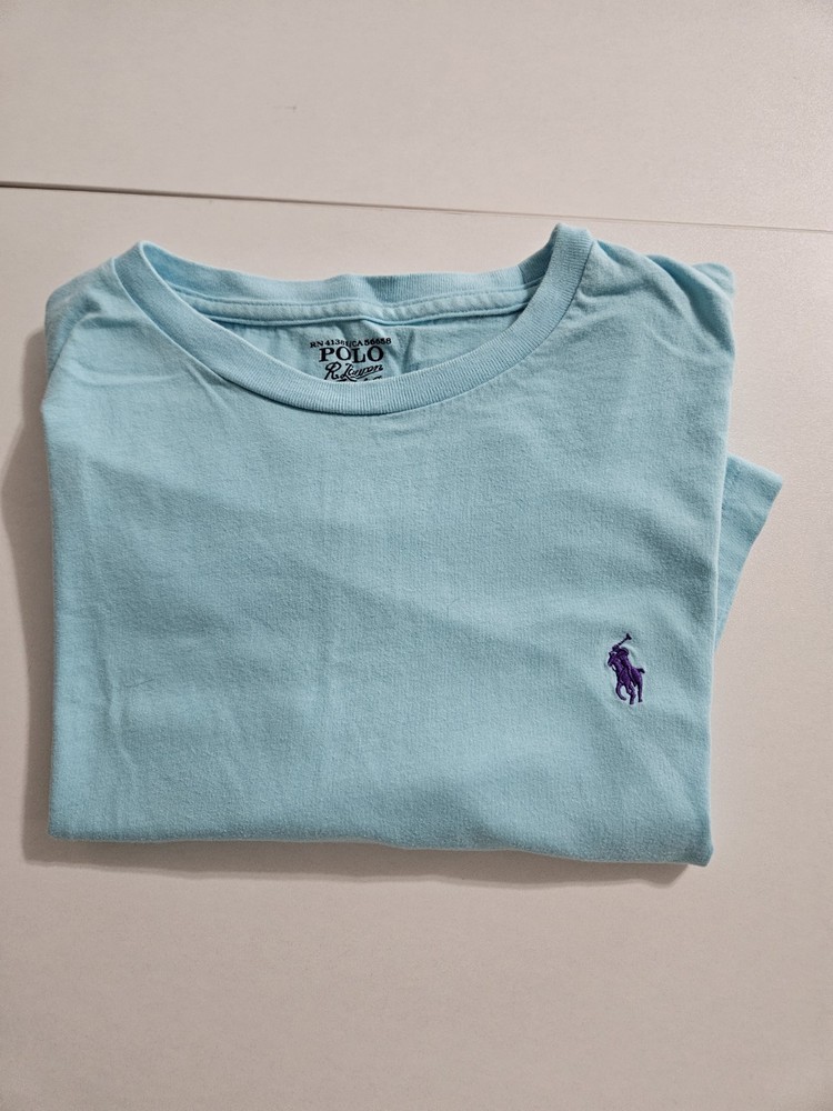Ralph Lauren Mens Turquoise Cotton Tee Purple Pony Logo Size L