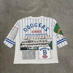 Vintage 90s Brooklyn Dodgers T-shirt Long Gone Jersey Pinstripes Gray Mens XL