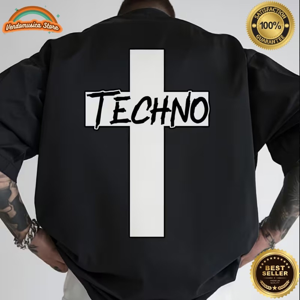 TECHNO T-SHIRT T-Shirt Size XL Black Retro Print Cult Club DJ Hardstyle