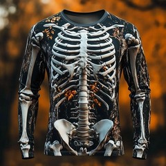 2025 Halloween Skeleton Print Long Sleeve T-Shirt Men Gothic Casual Top NEW!