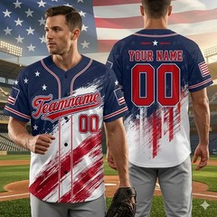 Custom Team Name Number Baseball Jersey Personalized Patriotic Flag Shirt