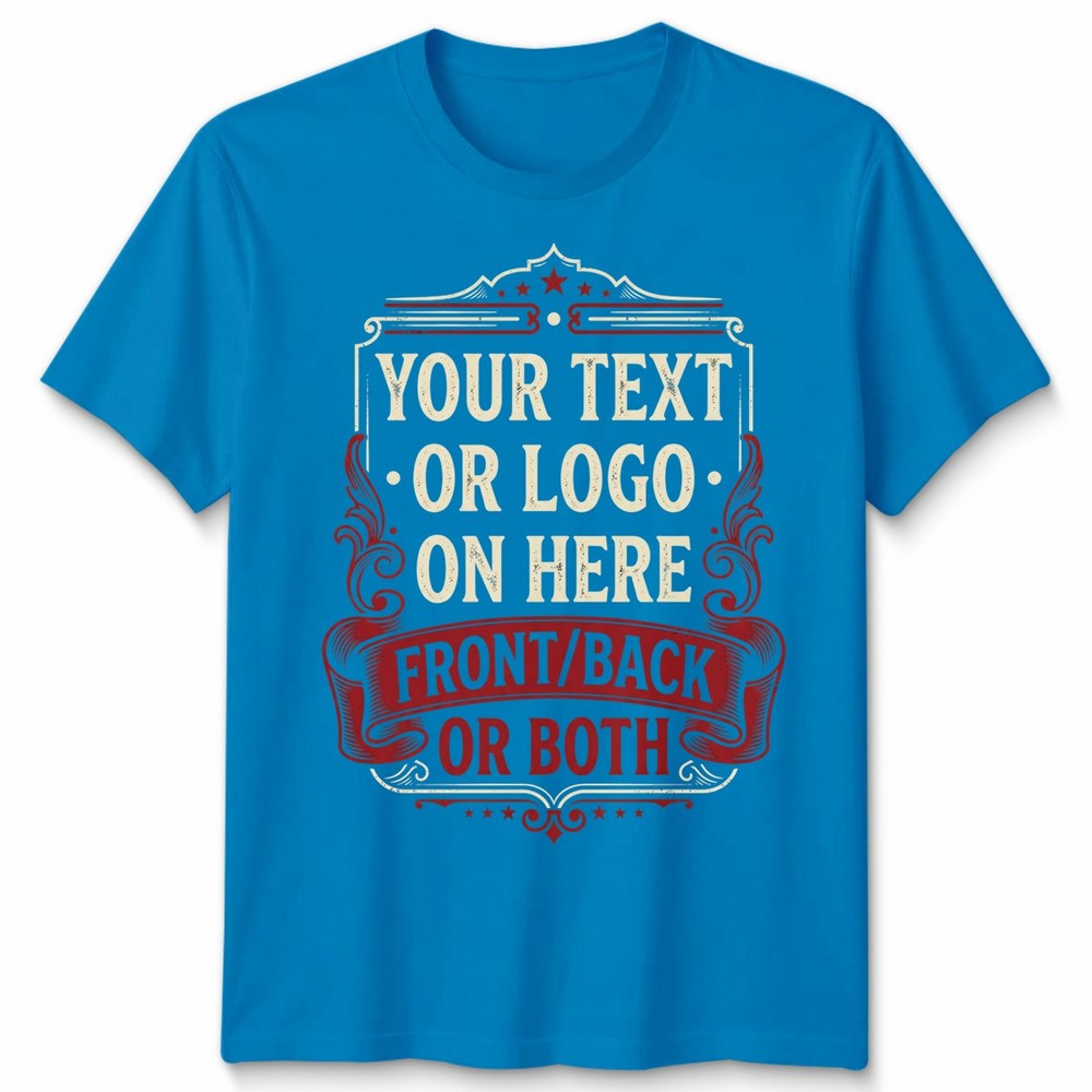 Personalised Unisex T Shirt Custom Printed Logo Text Front And Back Tee