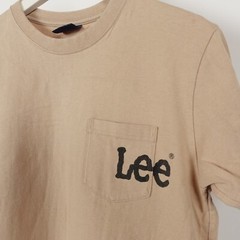 Vinage 80s Lee jeans Pocket T shirt Tee Size Small Logo Spellout Tan Short Sleev