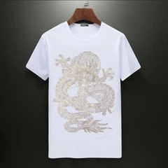 New Fashion Dragon Rhinestone Summer Short Sleeve Luxury Men Streetwear T-Shirt