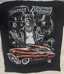 JOKER CLOWN GIRL CLASSIC CAR HOLLYWOOD CALIFORNIA DREAMING ROSE T-SHIRT SHIRT