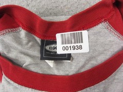 Vintage Buckle Shirt Adult Large Gray Red USA Made Baseball Raglan Single Stitch
