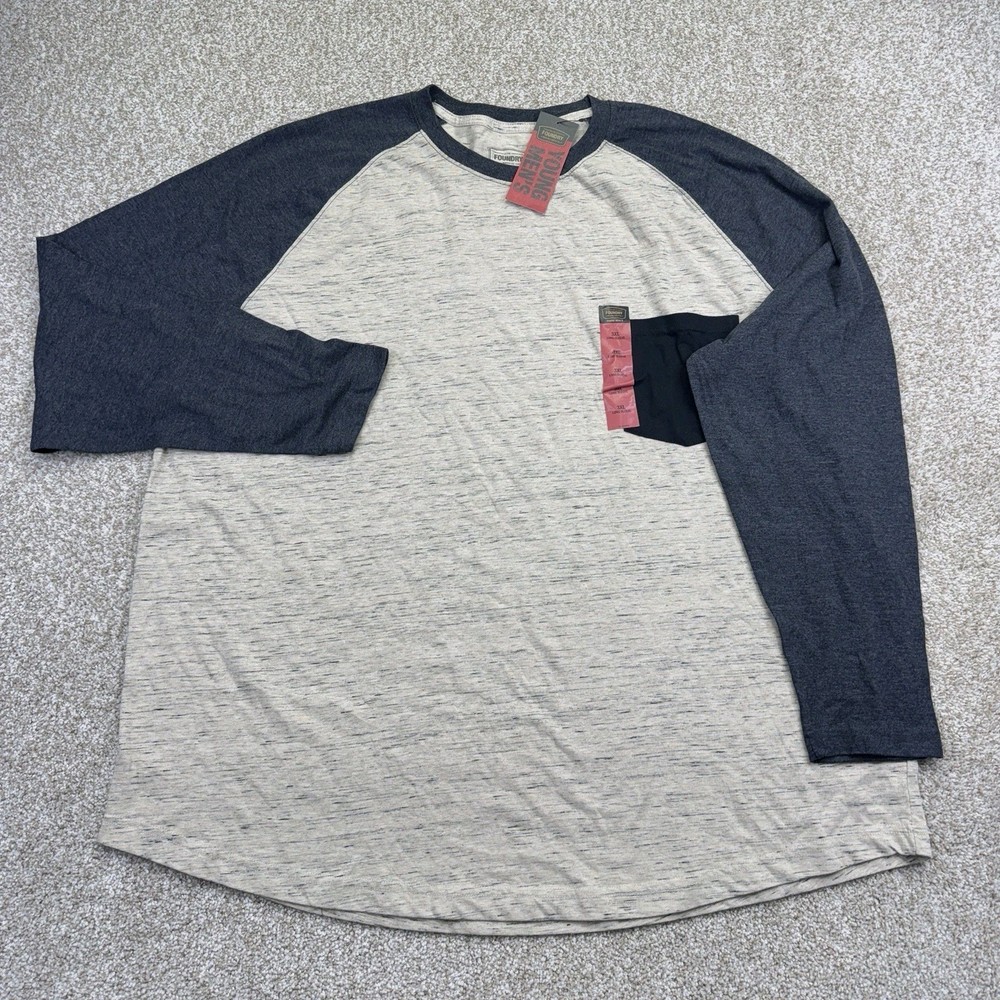 NEW Foundry T Shirt Mens Big Size 3XL Beige Gray Colorblock Long Sleeve Raglan