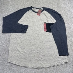 NEW Foundry T Shirt Mens Big Size 3XL Beige Gray Colorblock Long Sleeve Raglan
