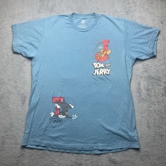 Tom and Jerry Mens Blue T Shirt Size L Cartoon Cat and Mouse
