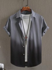 Men Hawaiian Shirt Gradient 3D Print Short Sleeve Streetwear Loose Fit Casual