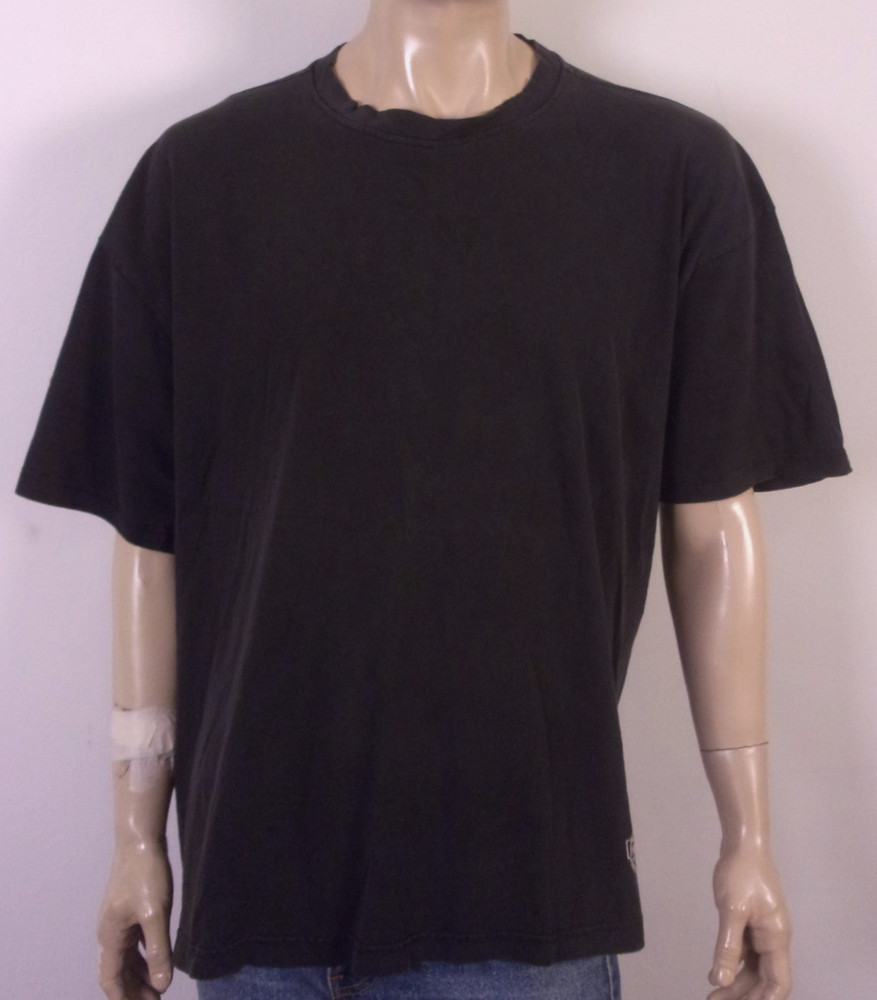 vintage 90s Hanes Otherwear Faded Black Solid T-Shirt Blank + Waist Logo SZ 3X