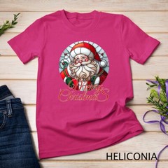 Jolly Stained Glass Santa Claus Face Graphic Tee Funny Christmas Unisex T-shirt