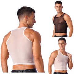 Men’s Blouse Mesh Crop Tops Club Tank Top Party Vests Sleeveless T-shirts Sexy
