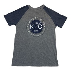 Kansas City KC Graphic Tee Camp David Large Gray Blue Raglan Shirt Unisex