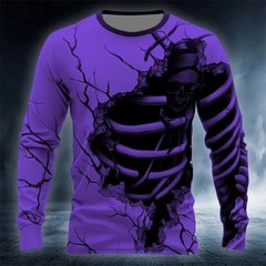 2025 Halloween Skeleton Print Long Sleeve T-Shirt Men Gothic Casual Top NEW!