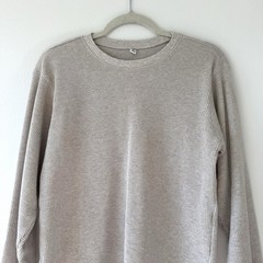 Uniqlo Waffle Knit Shirt Mens XS Beige Crewneck Neutral Long Sleeve Short Hem