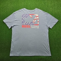 Reel Life Tshirt Mens 2XL Blue Short Sleeve Fishing Hook USA Flag Casual Outdoor
