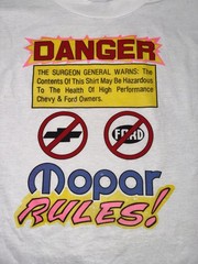 Vintage 90’s XL White NOS Mopar Rules Single Stitch, Made In USA.