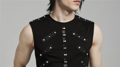PUNK RAVE Men Black Punk Rock Gothic Steampunk Sleeveless Tops Tank Vest