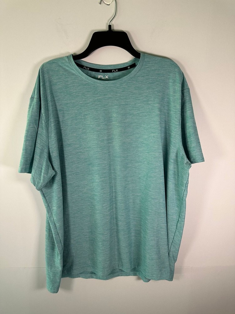 FLX Shirt Mens XXL Heathered Aqua Crew Short Sleeve Travel Leisure Tee
