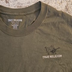 True Religion Men’s Green Long Sleeve Crew Neck Cotton Logo Graphic Tee L