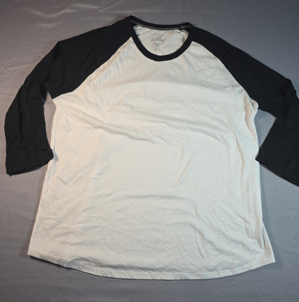 True Classic Baeball style 3/4 Sleeve Black Sleeves White Body XL Extra Large