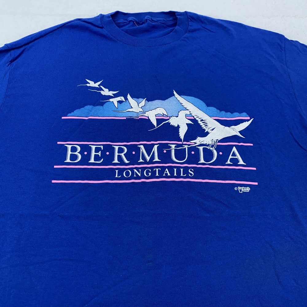 Vintage Bermuda Shirt Mens XL Longtails Seabird Graphic Tee Surf Beach 90s