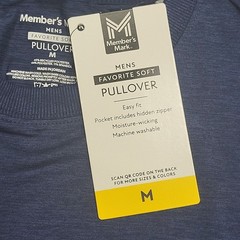 Members Mark Mens Pullover Medium Size Blue Long Sleeves Top with Zip Pocket