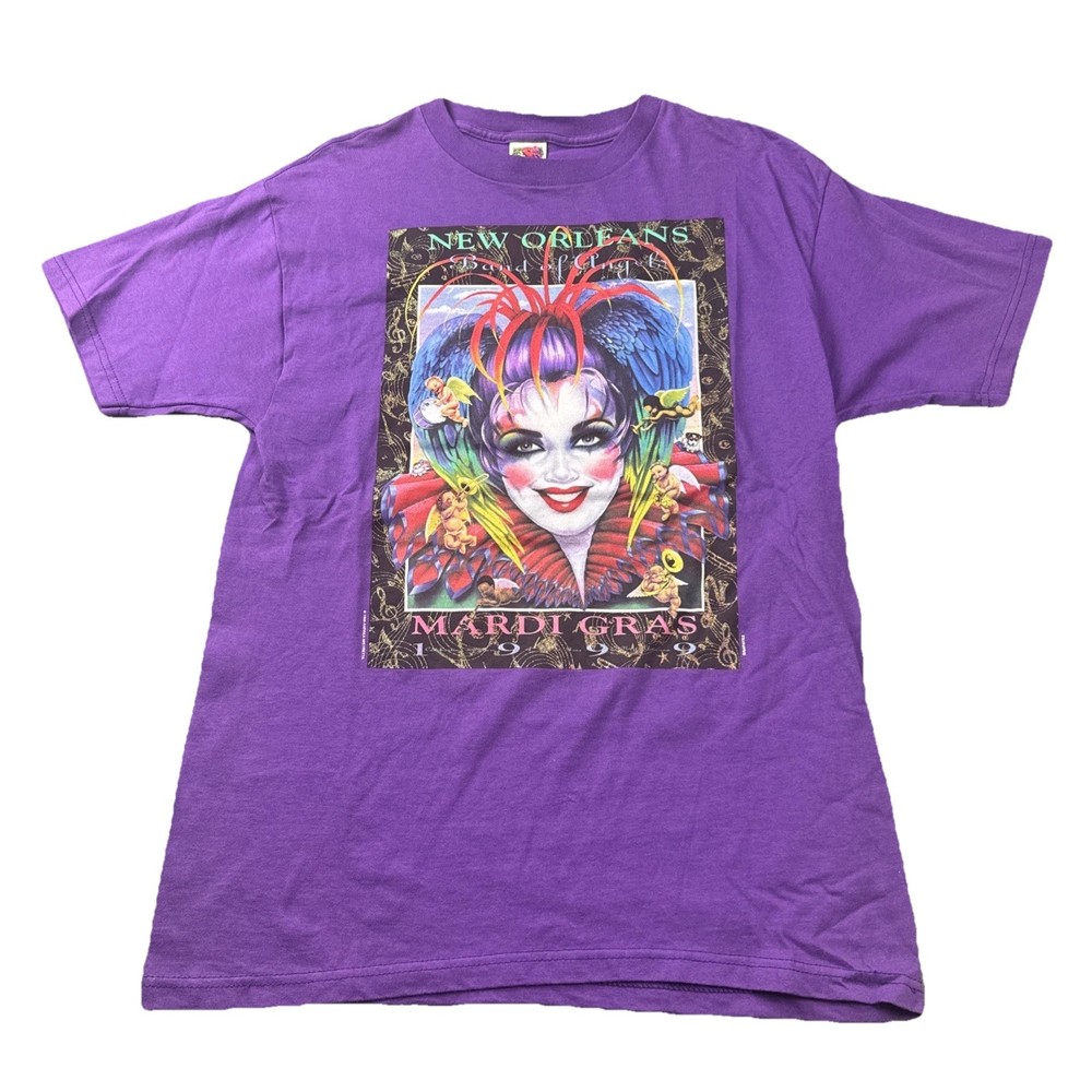 VTG 90s New Orleans Mardi Gras ‘99 Andrea Mistretta L T-Shirt Jester Graphic