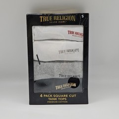 4 Pack TRUE RELIGION Men’s S M L Cotton Square Cut Tank Tops White Black Gray