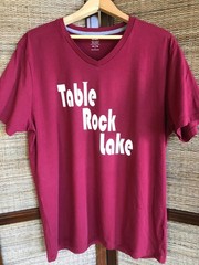 Upcycled Table Rock Lake T-shirt w/ Marinas & Landmarks Graphic, Magenta Size L