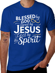 Men’s Religious Faith T-Shirt – “Blessed by God, Loved by Jesus, LED by the Spir