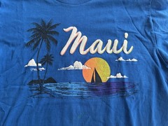 Vintage Sof Tee Mens M Blue T-Shirt Maui Print Made in USA Single Stitch 90s