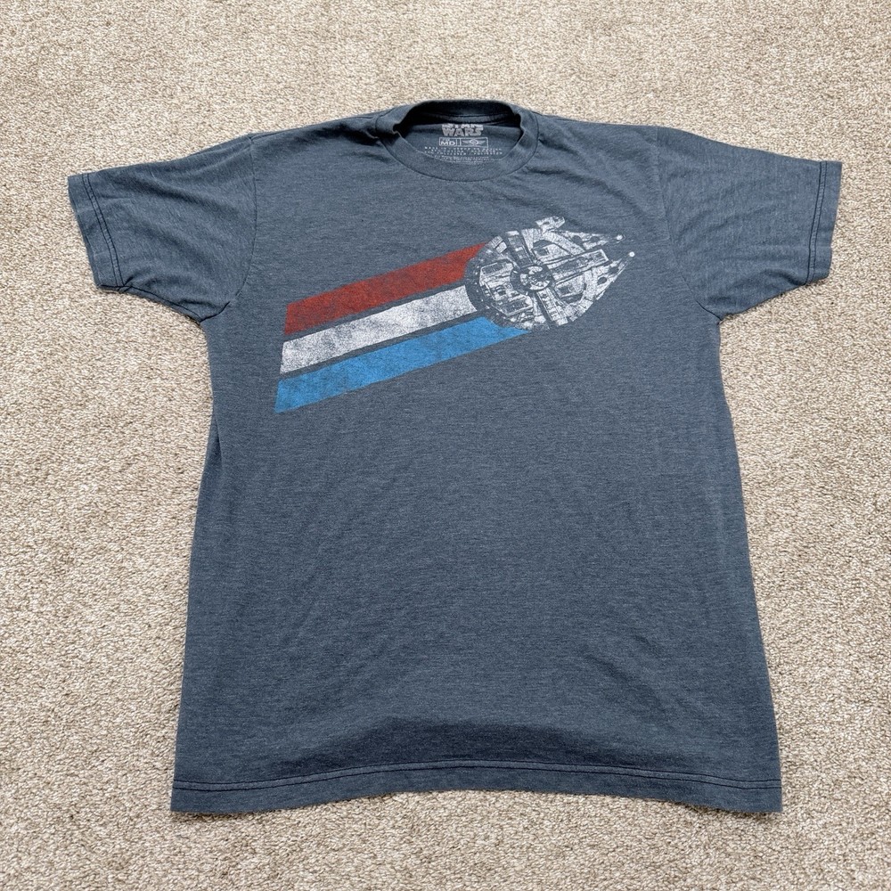 Star Wars Mad Engine Distressed Millennium Falcon Red White Blue Shirt Mens M
