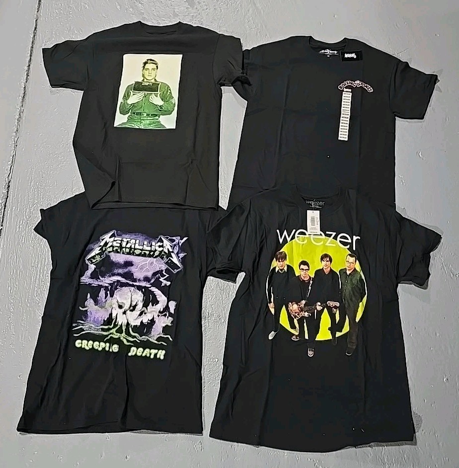 Weezer Elvis Metallica Rolling Stones Graphic Men’s T-Shirt 4pc SZ Medium (P)