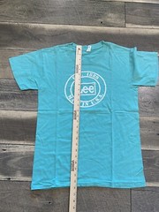 Vintage Lee Jeans CLASSIC LOGO T Shirt Turquoise Sz M Rare Single Stitch 80s