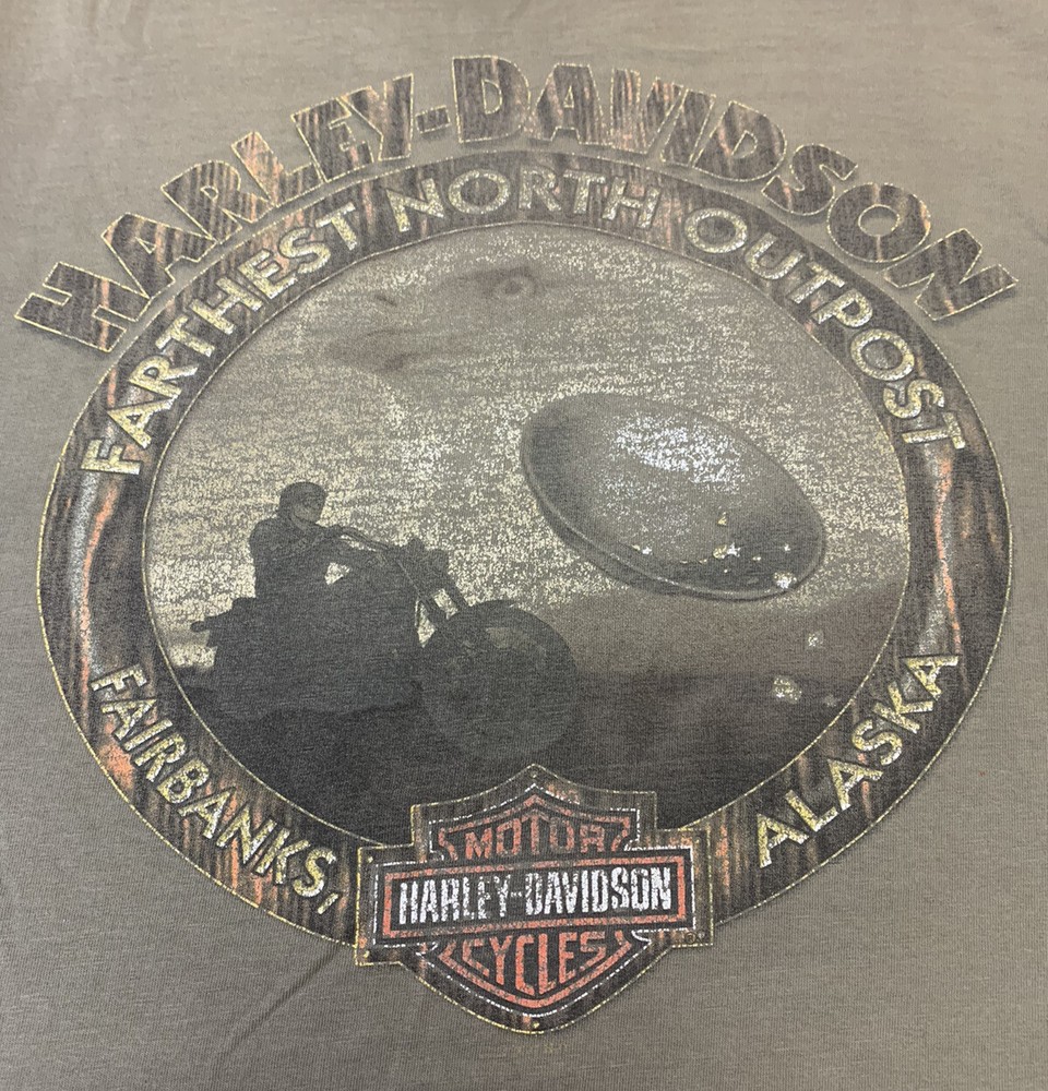 Harley Davidson 2013 Stonewashed Fairbanks Alaska Distressed TShirt Mens Size XL