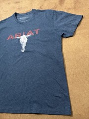 Ariat Men’s Short Sleeve Graphic Tee Blue Sz L Bull Skull Cowboy Western Rodeo