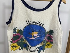 VTG 70s Poly Tees Hawaiian Islands Surf Tank Top Shirt Double Sided Print Size M