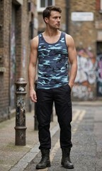 Army Vest Military Combat US Sleeveless Fancy Dress Tank Top Midnight Blue Camo